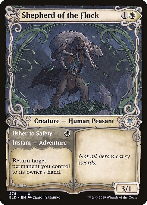 Throne of Eldraine - 278 - Shepherd of the Flock // Usher to Safety - Uncommon - W - Foil