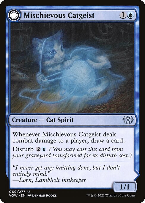 Innistrad: Crimson Vow - 69 - Mischievous Catgeist // Catlike Curiosity - Uncommon - C - Non-foil