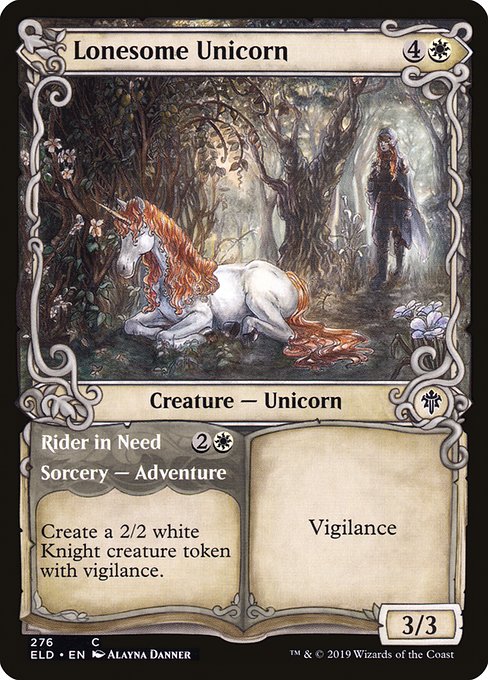 Throne of Eldraine - 276 - Lonesome Unicorn // Rider in Need - Common - W - Foil