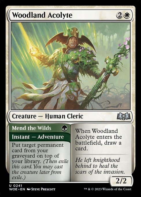 Wilds of Eldraine - 241 - Woodland Acolyte // Mend the Wilds - Uncommon - W - Non-foil
