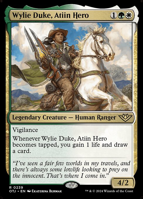 Outlaws of Thunder Junction - 239 - Wylie Duke, Atiin Hero - Rare - WG - Foil