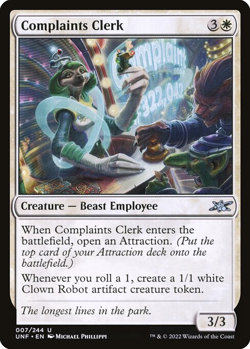 Unfinity - 7 - Complaints Clerk - Uncommon - W - Foil
