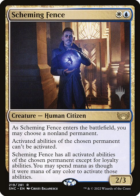 Streets of New Capenna Promos - 219p - Scheming Fence - Rare - WU - Foil - Promo