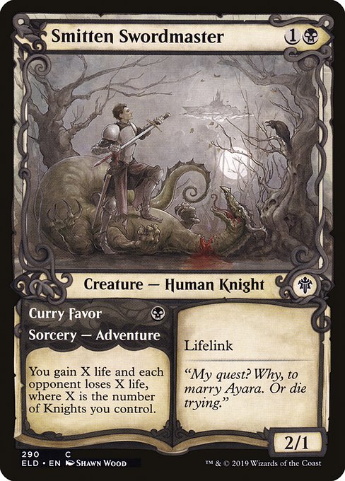 Throne of Eldraine - 290 - Smitten Swordmaster // Curry Favor - Common - B - Foil
